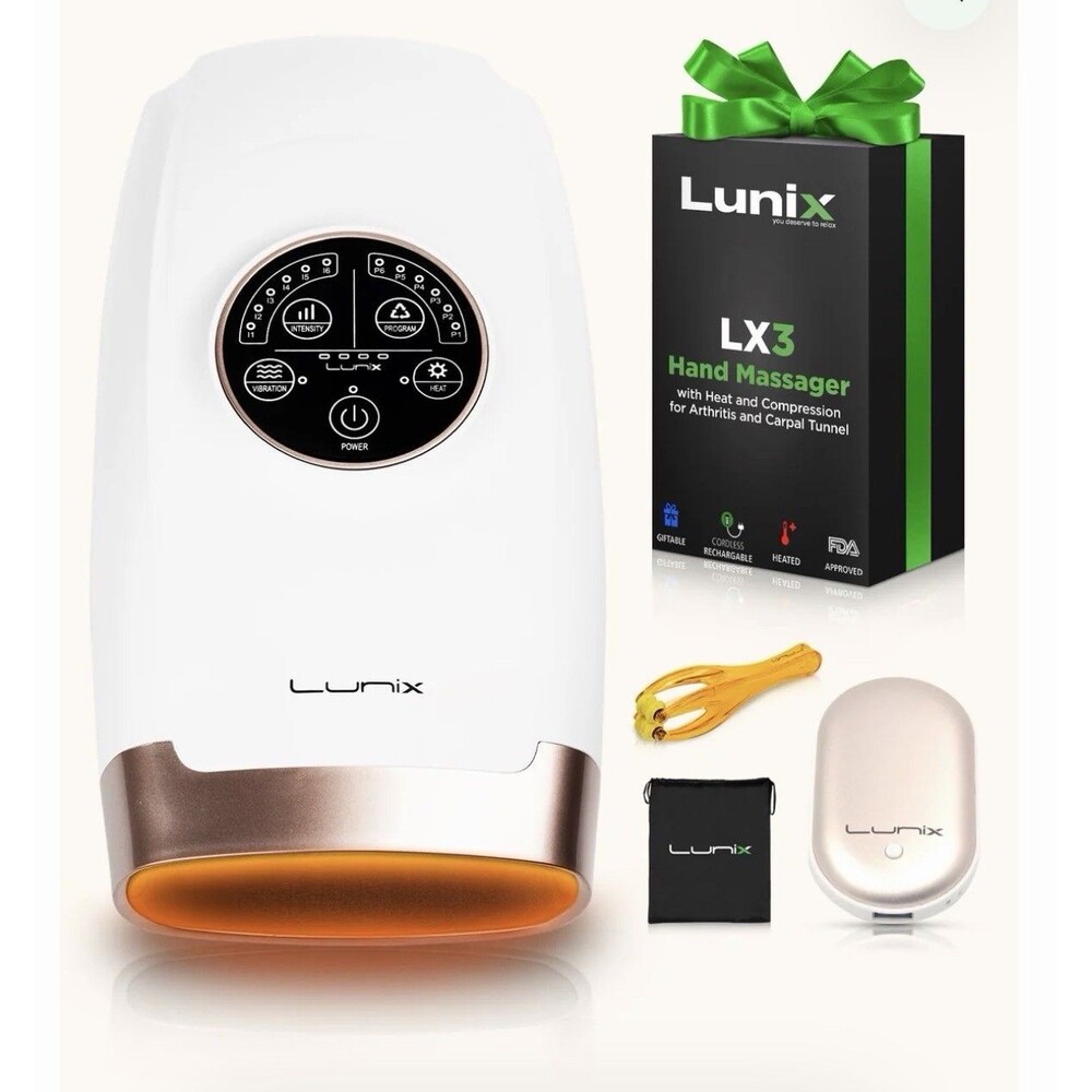 Lunix LX3 Heated Cordless Rechargeable Hand Massager Air Compression Vibe White